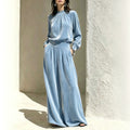 Fall-Winter Casual Slimming Velvet Pleated Wide Leg Pants + Top 2-Piece Set