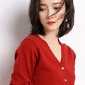 Women's Fall Korean Fashion V-Neck Cropped Knit Top + Cardigan 2026 - White