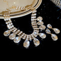 Western Imperial Breeze Rhinestone Teardrop Fringe Stud Earring Necklace Set Fashionable Clavicle Chain Light Luxury Premium Necklace Women
