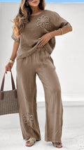 Plus Size Embroidered Two-Piece Set with High Waist Wide Leg Pants