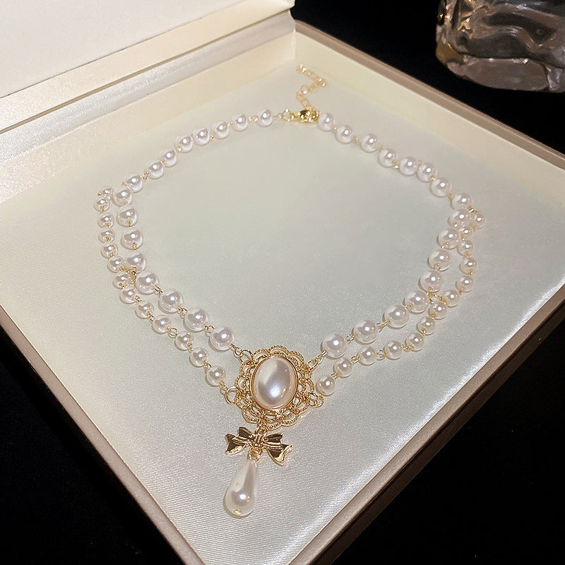 Gold-Plated Teardrop Zircon Pearl Necklace - view 11