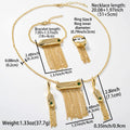 Dubai Overseas 18K Gold Light Luxury Simple Fringe Glossy Necklace Bracelet Set Ring Earrings Design Detail Wedding Set