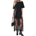 Plus Size Lace Dress - Slimming European Style Casual Solid Color Summer Dress