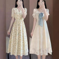 French Style Square Neck Fitted Sweet Long Dress, 2026 Summer New