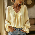 Office Versatile Long Sleeve V-Neck Pleated Loose Shirt
