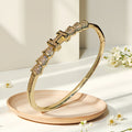 Neo-Chinese Simple Set Cubic Zirconia Slub Bangle Copper Gold Plated Thick Plated Rise Step Elegant Premium Hand Jewelry