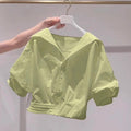 Youthful Petite Puff Sleeve Short Sleeve Lapel Collar Shirt + Jacket + Tee
