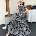 Rayon Floral Off-Shoulder Elastic Waist Bohemian Beach Dress
