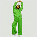 Fall-Winter Sporty Fleece Loose Drop Shoulder Wide Leg Pants + Hoodie 2-Piece Set