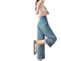 Fall Chinese Retro Embroidered High Waist Loose Straight Leg Wide Leg Pants + Pants