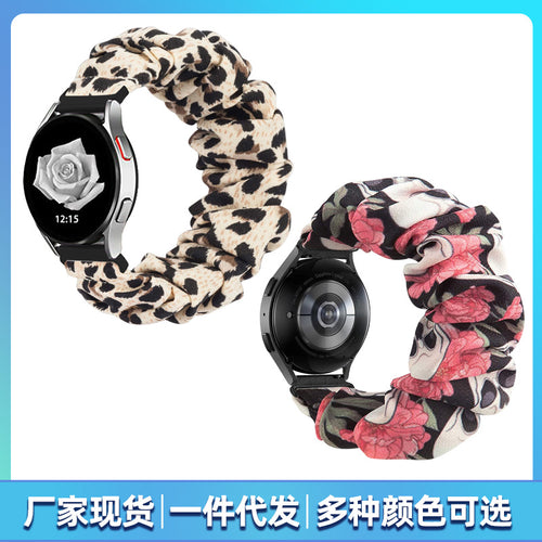 For Samsung Bracelet 20mm / 22mm Large Cord Flower Print Hair Tie Fashionable Personality Samsung Smart Watch With