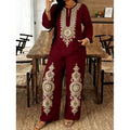 Women's Ethnic Long Sleeve Lace Trim Set 2026 | 2 Piece Outfit Set - White