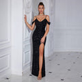 Women's Spaghetti Strap Off-Shoulder Sequin Slim Fit Sexy Evening Gown Banque...