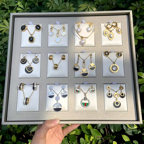 Stainless Necklace Earrings Set Wholesale Overseas South Beautiful Fashionable Geometric Round Heart Glaze 2-Piece Set Women