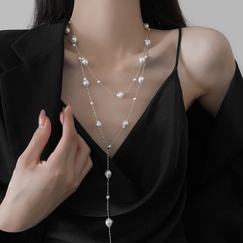 French Layered Glass Pearl Necklace - view 3