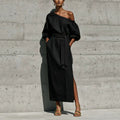 Elegant Slimming Tie-Front Waist-Tie Slit Dress