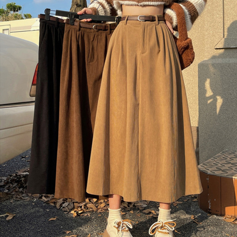 Fall-Winter Korean Retro High Waist Swing Long Skirt