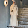 Fall Retro Casual Long Sleeve Lapel Collar Loose Cardigan + Shirt + Long Skirt Set