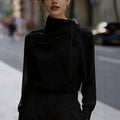 Office Luxury Satin Long Sleeve Stand Collar Shirt