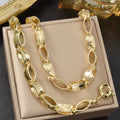 Statement Middle East Quilted Shape Return Pattern Relief Large Link Chain Piece Necklace Bracelet Set Unisex Breeze Men Set Heavy-Duty Craft