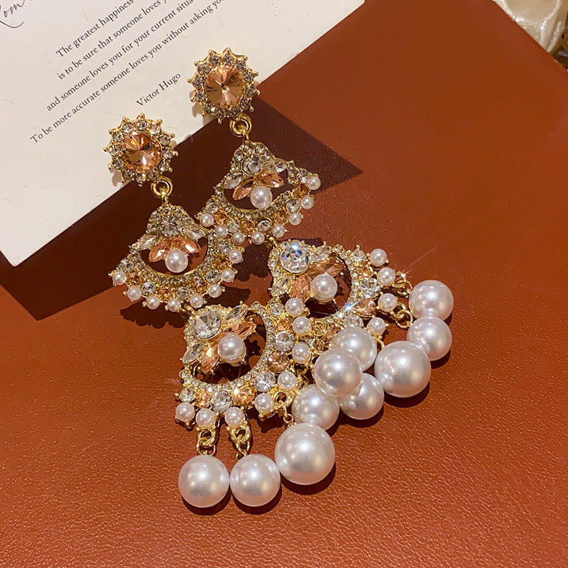 Rhinestone Teardrop Pearl Earrings - view 10