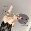 Photochromic Anti-Blue-Light Prescription Glasses Premium Rimless Overseas Bare Face Super Sparkle Bright Pink Rim Trendy Gray Photochromic Myopia Glasses