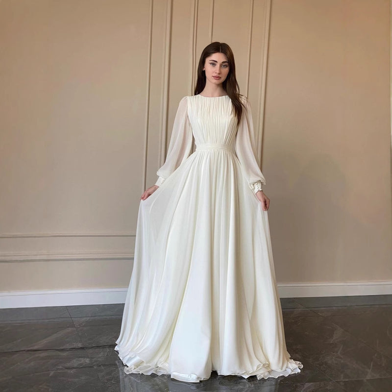 2026 Spring French Court Style White Double-Layer Chiffon Princess Ball Gown