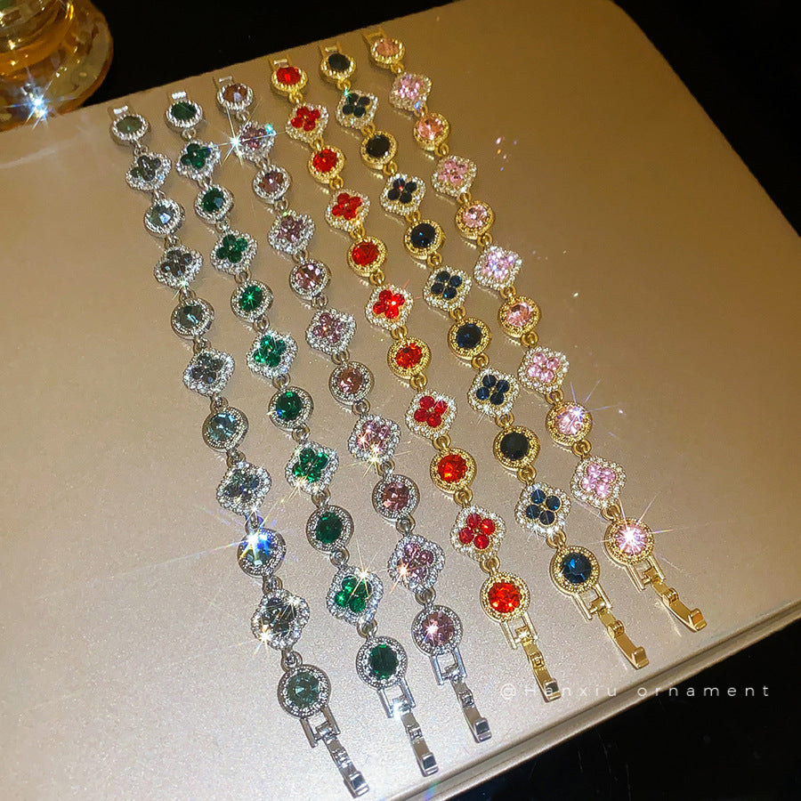 Rhinestone Floral Round Clasp Bracelet - view 2