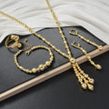 Heavy-Duty Gold Bead Fringe Jewelry Set Wedding Banquet Necklace Earrings Set Bracelet Ring 4-Piece Set Accessory