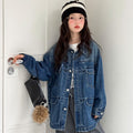 Girls' Denim Jacket - Loose Long Sleeve Cardigan