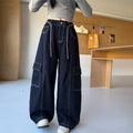 Girls' Topstitch Cargo Jeans - Straight Wide-Leg