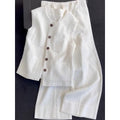 Casual Plus Size Linen Cotton Straight Leg Vest + Tank Top + Pants 2-Piece Set
