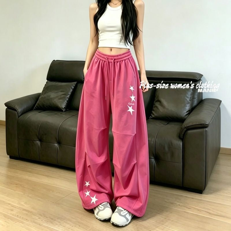 Summer Sporty Casual Striped Loose Elastic Wide Leg Pants + Pants