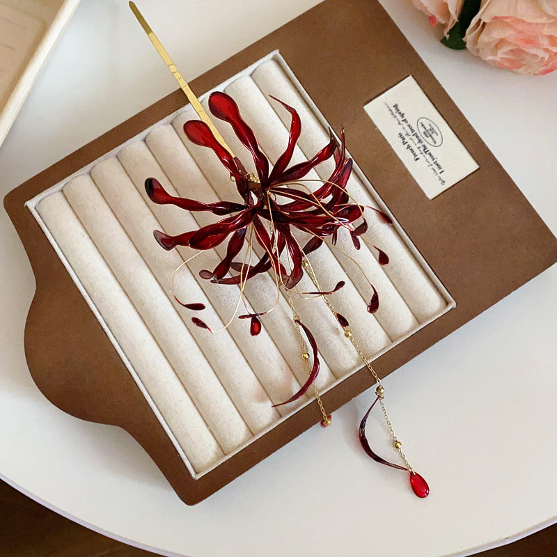 Red Spider Lily Tassel Hair Stick - view 6