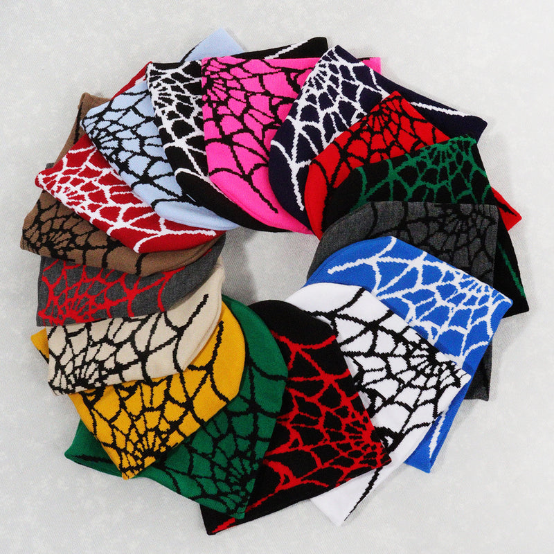 spider web y2k foreign trade knitted hat european and american hat trend winter hat jacquard special