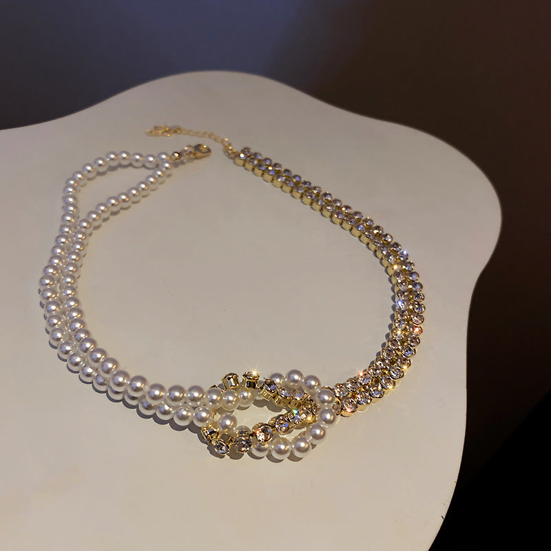 Vintage Pearl Rhinestone Tassel Choker Necklace - view 11