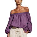 Casual Linen Cotton Lantern Sleeve Off-Shoulder Lantern Shirt
