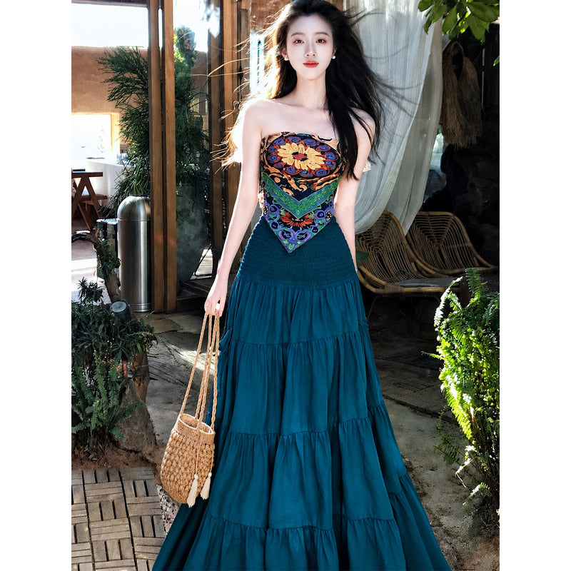 Women's Bohemian Ethnic Printed Skirt + Top 3-Piece Set 2026 | Summer Mini Skirt - Jacket