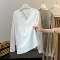 Summer French Lace Long Sleeve V-Neck Patchwork Heavy Shirt