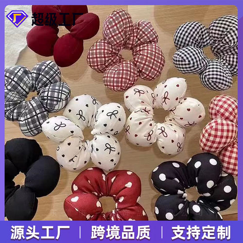 Gem Li Flower Sponge Large Cord Hair Tie Heart Plaid Printed Hair Tie Women Korean Style Simple Tie Bun Dispatch Elastic Band