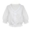 Summer Korean Elegant Lace Trim Fitted Cropped Shirt