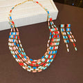 EU/US Import Statement Geometric Multi-Layer Resin Stud Earring Necklace Set Personality Clavicle Chain Light Luxury Premium Necklace
