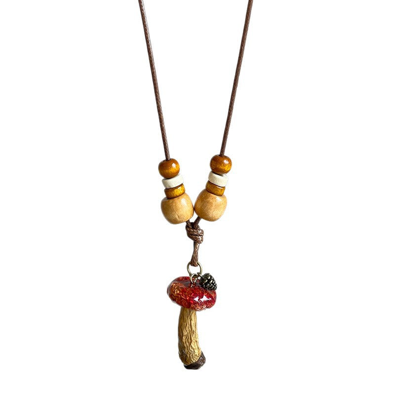 Vintage Bohemian Wooden Mushroom Bead Necklace - view 5