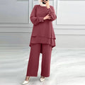 Fashion Double-Layer Loose Wide Leg Pants + Top Set