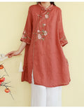 Women's Spring-Summer New Chinese Ethnic Embroidered Loose Mid-Length Long Shirt 2026 - Green