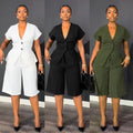 Office Tie-Front Waist-Tie Drop Shoulder Knee-Length Pants 2-Piece Set