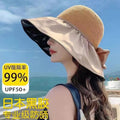 新款夏季百搭户外遮阳帽大帽檐渔夫帽便携防晒太阳帽蝴蝶结女士帽