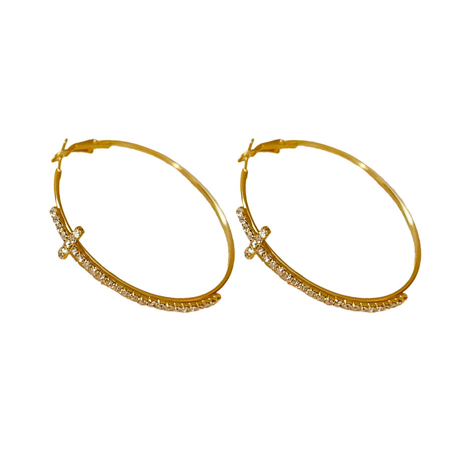 Rhinestone Cross Round Statement Earrings - view 5