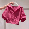 Summer French Elegant Short Sleeve Cropped Shirt Set