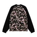 ARTIE Unisex American High Street Waffle Camo Spliced Raglan Long Sleeve T-Shirt